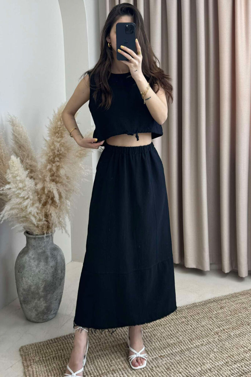 ONE COLOR SIMPLE TANK TOP+SKIRT WOMEN SET BLACK/ E ZEZE - 2