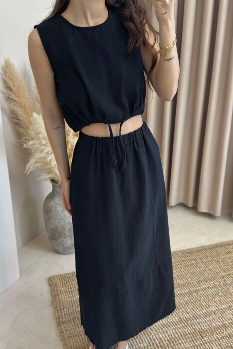 ONE COLOR SIMPLE TANK TOP+SKIRT WOMEN SET BLACK/ E ZEZE - 3