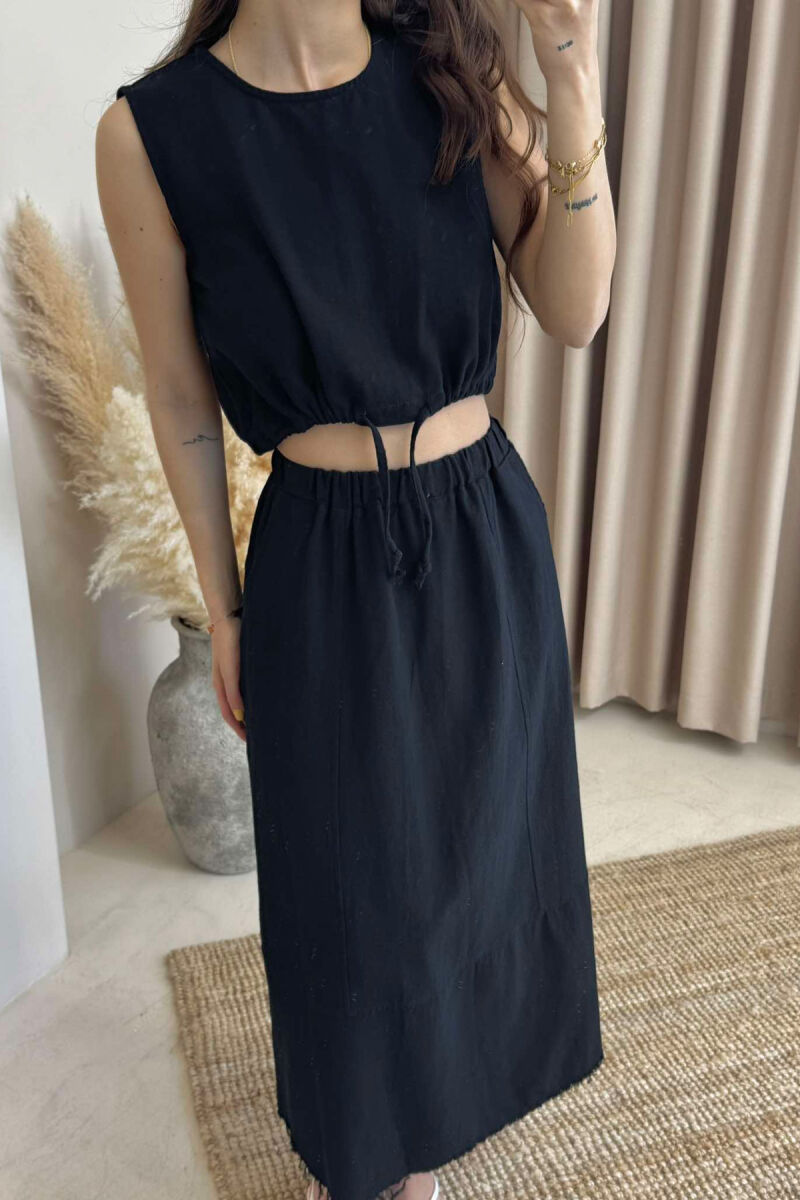 ONE COLOR SIMPLE TANK TOP+SKIRT WOMEN SET BLACK/ E ZEZE - 3