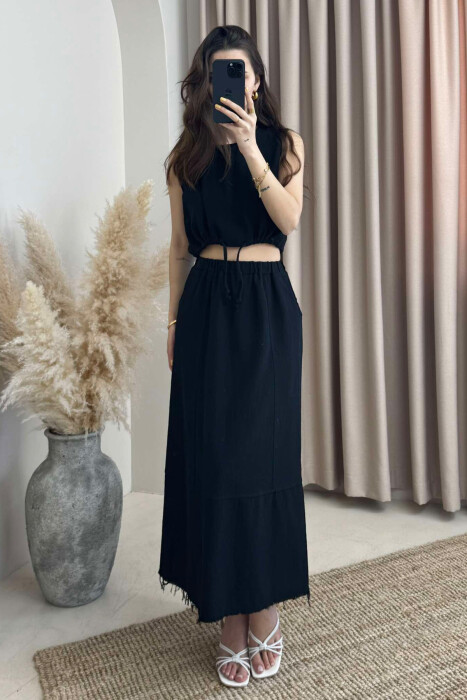 ONE COLOR SIMPLE TANK TOP+SKIRT WOMEN SET BLACK/ E ZEZE 
