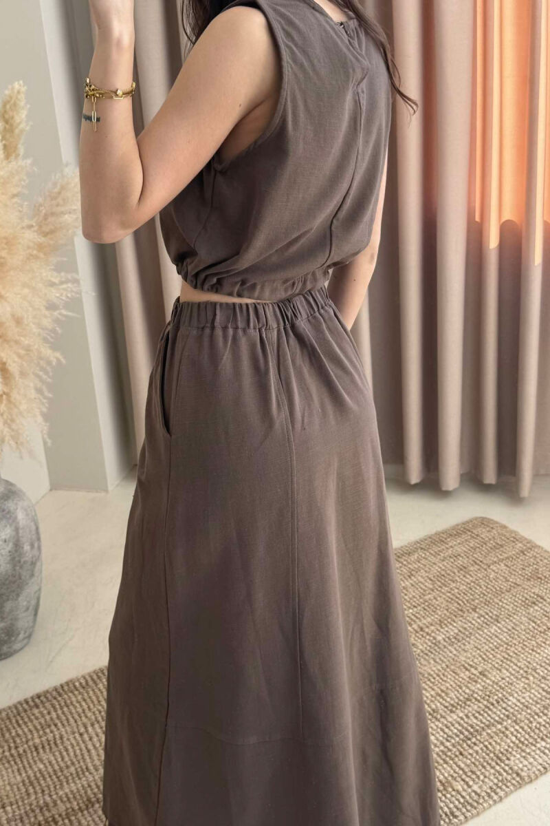 ONE COLOR SIMPLE TANK TOP+SKIRT WOMEN SET BROWN/KAFE - 6