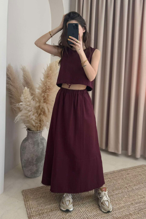 ONE COLOR SIMPLE TANK TOP+SKIRT WOMEN SET BURGUNDY/VISHNJE 