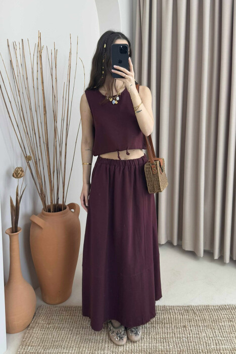 ONE COLOR SIMPLE TANK TOP+SKIRT WOMEN SET BURGUNDY/VISHNJE 