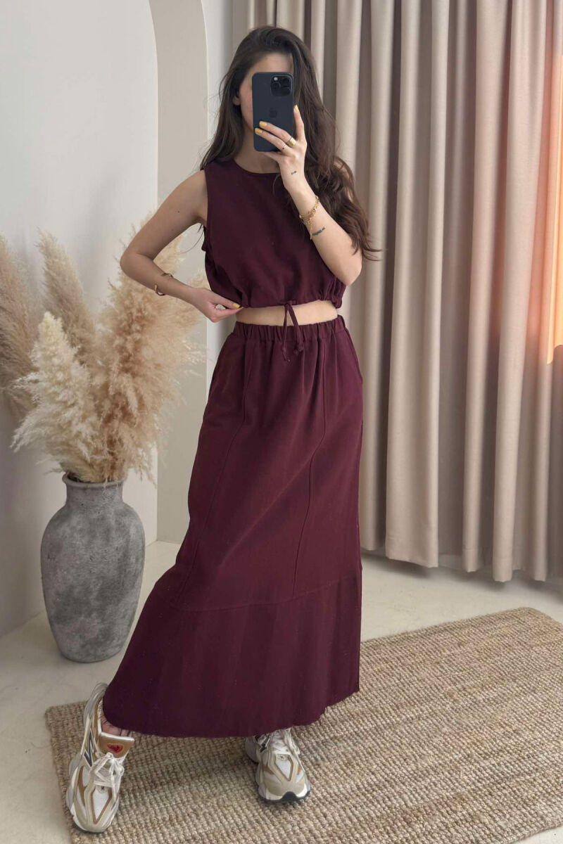 ONE COLOR SIMPLE TANK TOP+SKIRT WOMEN SET BURGUNDY/VISHNJE - 6