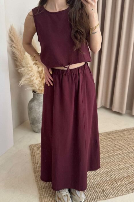 ONE COLOR SIMPLE TANK TOP+SKIRT WOMEN SET BURGUNDY/VISHNJE - 7