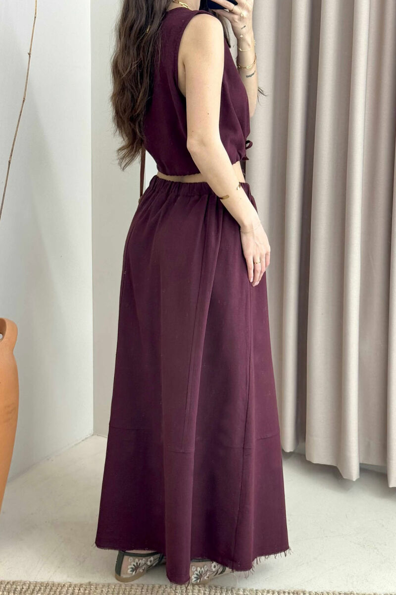 ONE COLOR SIMPLE TANK TOP+SKIRT WOMEN SET BURGUNDY/VISHNJE - 8