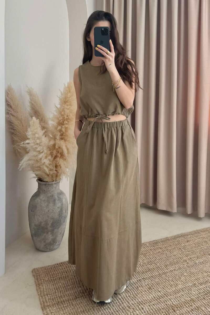 ONE COLOR SIMPLE TANK TOP+SKIRT WOMEN SET OLIVE/ULLI - 2