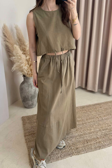 ONE COLOR SIMPLE TANK TOP+SKIRT WOMEN SET OLIVE/ULLI - 3
