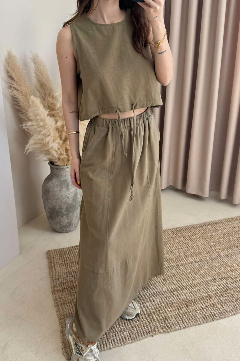 ONE COLOR SIMPLE TANK TOP+SKIRT WOMEN SET OLIVE/ULLI - 3