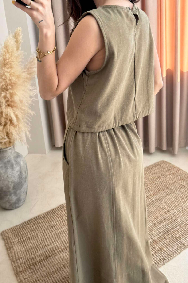 ONE COLOR SIMPLE TANK TOP+SKIRT WOMEN SET OLIVE/ULLI - 4