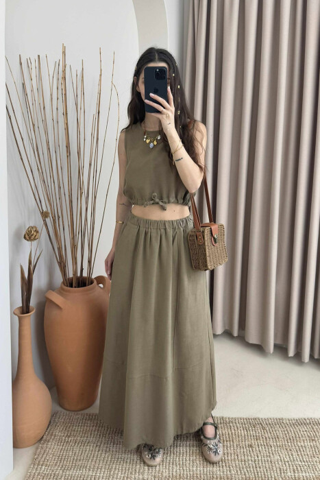 ONE COLOR SIMPLE TANK TOP+SKIRT WOMEN SET OLIVE/ULLI - 1