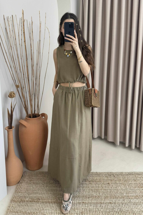 ONE COLOR SIMPLE TANK TOP+SKIRT WOMEN SET OLIVE/ULLI - 2