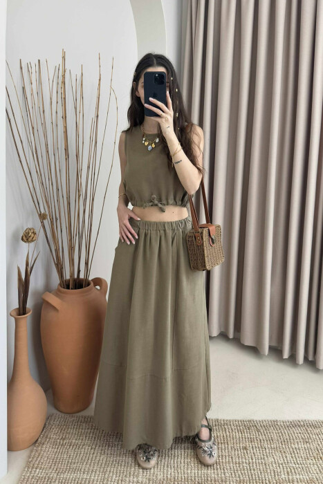 ONE COLOR SIMPLE TANK TOP+SKIRT WOMEN SET OLIVE/ULLI - 3