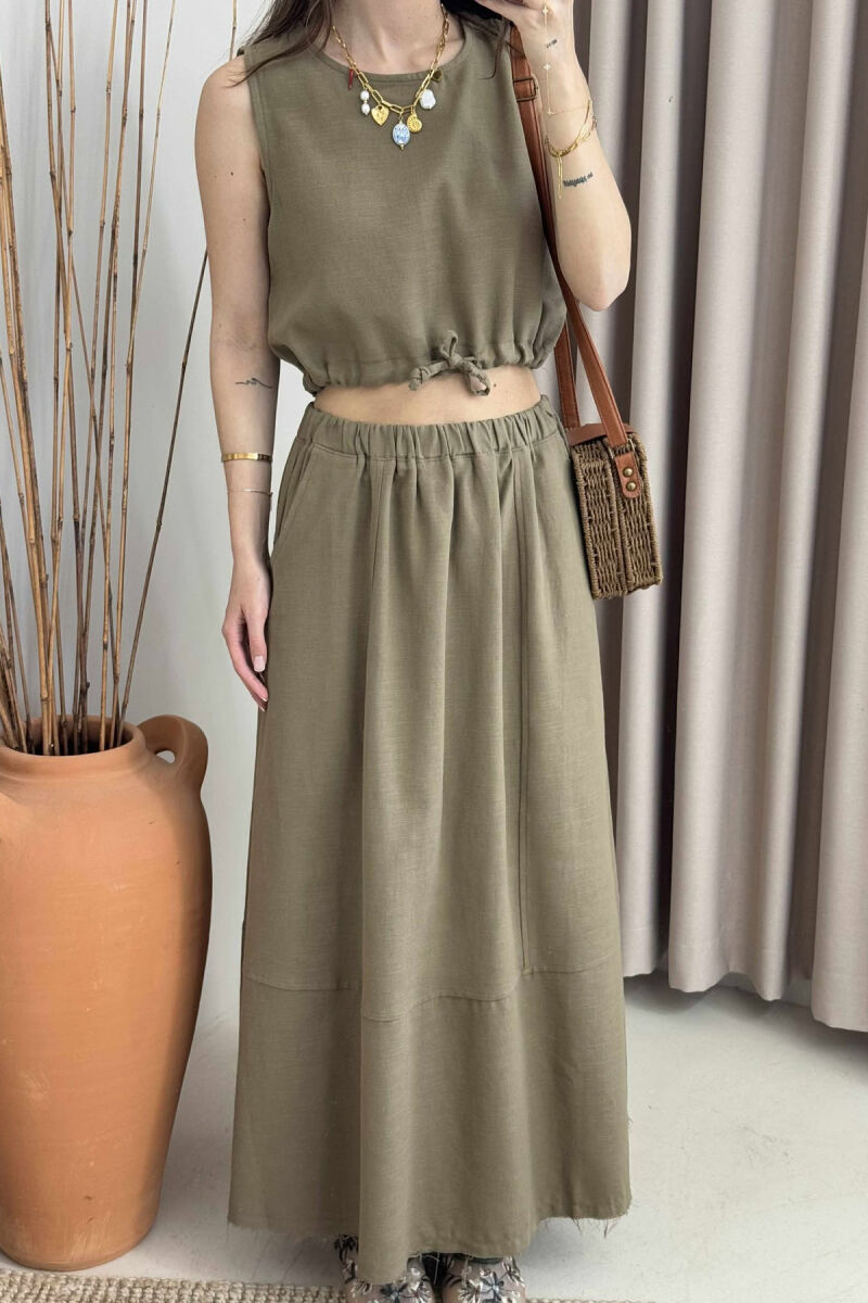 ONE COLOR SIMPLE TANK TOP+SKIRT WOMEN SET OLIVE/ULLI - 4