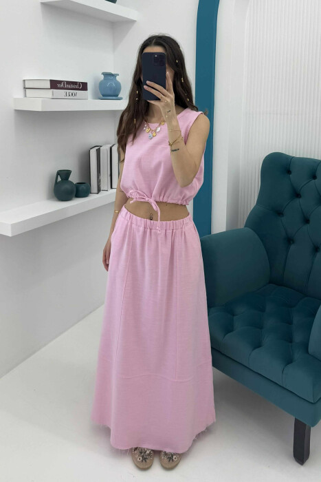 ONE COLOR SIMPLE TANK TOP+SKIRT WOMEN SET PINK/ROZE 