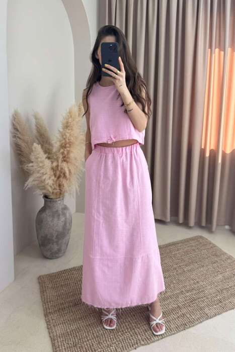 ONE COLOR SIMPLE TANK TOP+SKIRT WOMEN SET PINK/ROZE - 4