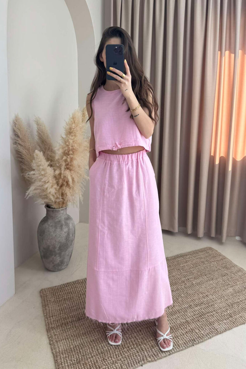 ONE COLOR SIMPLE TANK TOP+SKIRT WOMEN SET PINK/ROZE - 4
