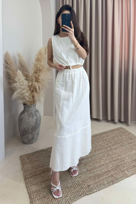 ONE COLOR SIMPLE TANK TOP+SKIRT WOMEN SET WHITE-E BARDHE 