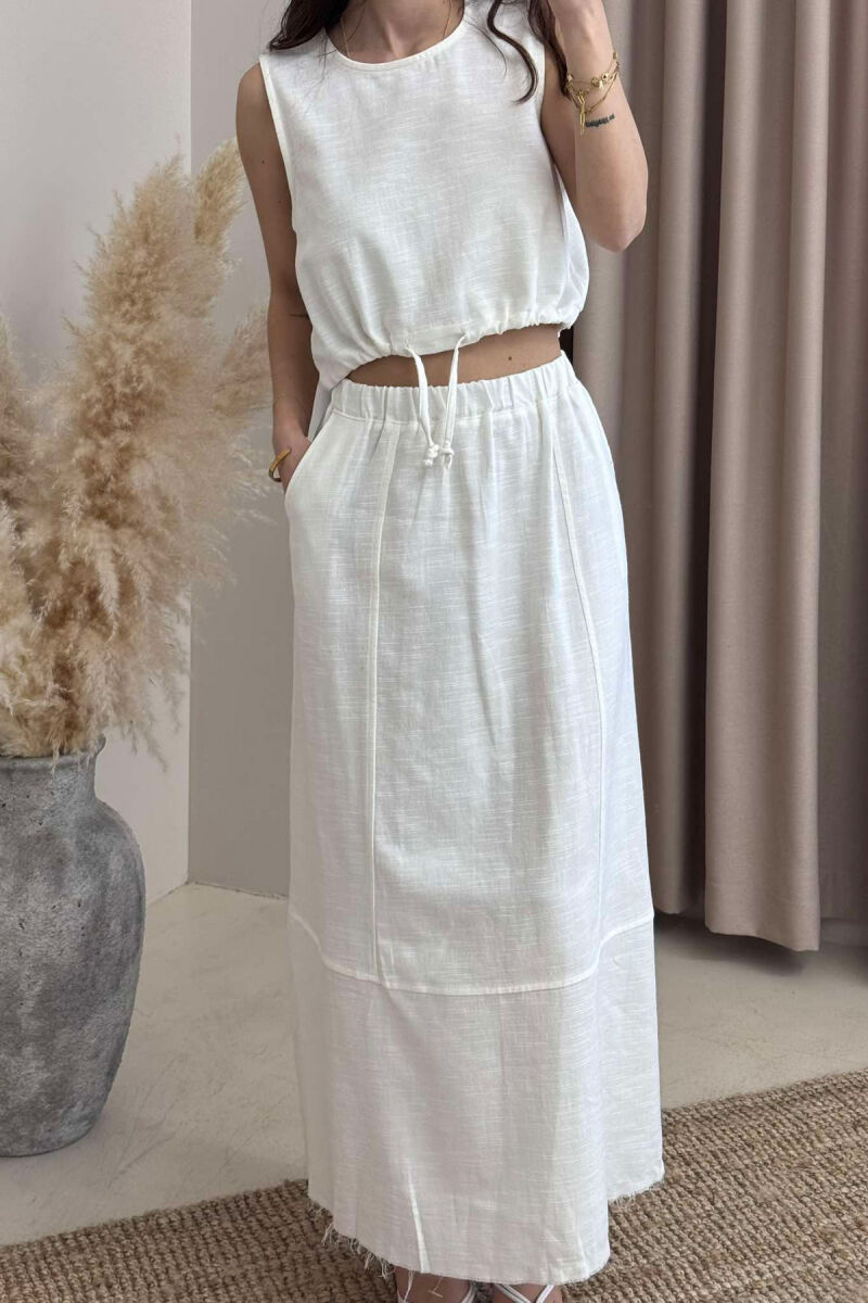 ONE COLOR SIMPLE TANK TOP+SKIRT WOMEN SET WHITE-E BARDHE - 2