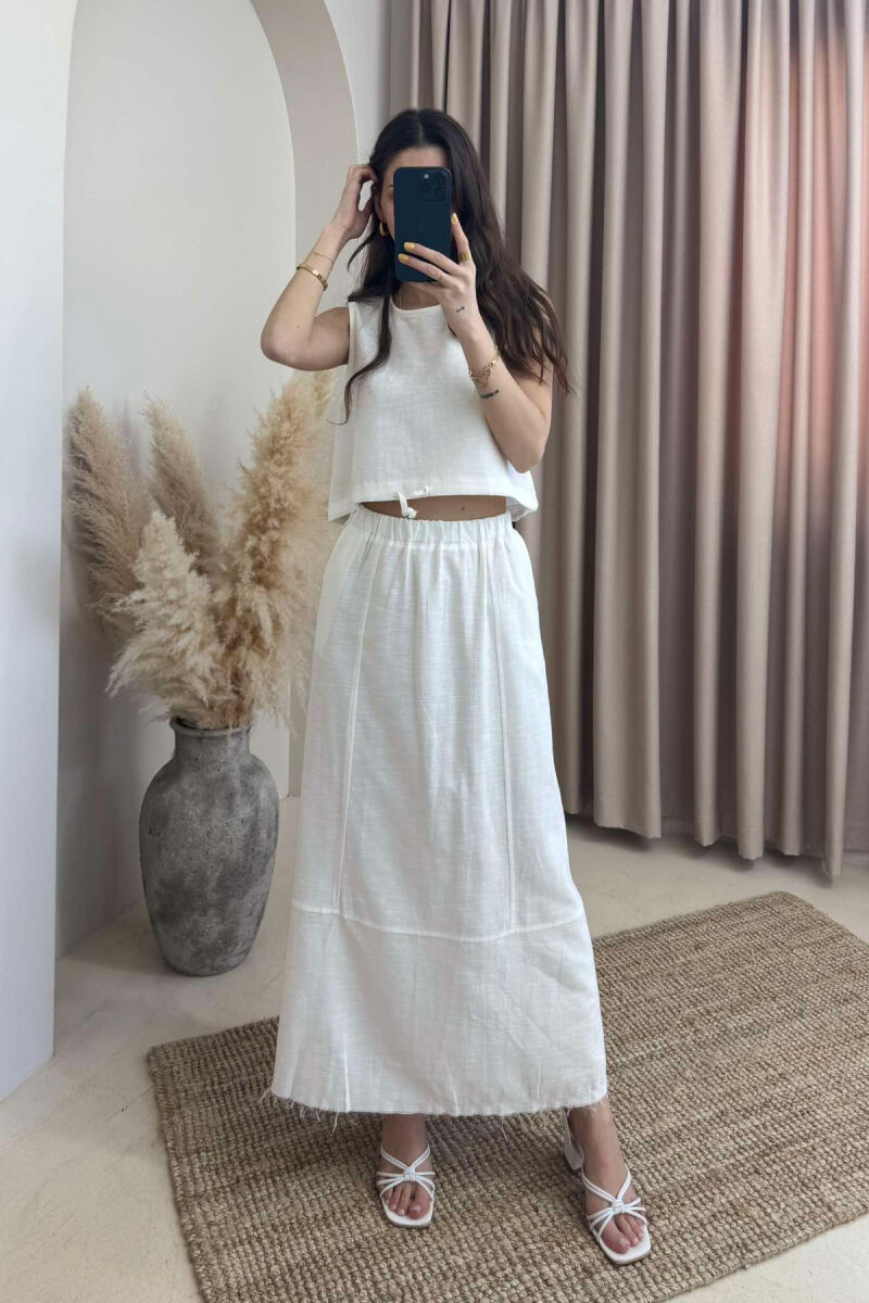 ONE COLOR SIMPLE TANK TOP+SKIRT WOMEN SET WHITE-E BARDHE - 3