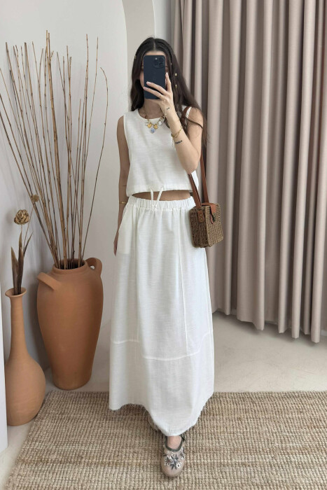 ONE COLOR SIMPLE TANK TOP+SKIRT WOMEN SET WHITE-E BARDHE 