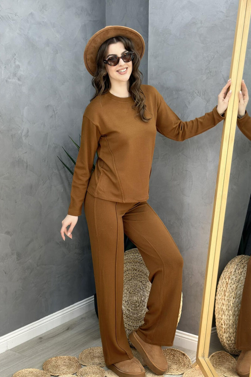 ONE COLOR SIMPLE TWO PIECE WOMAN SET BROWN/KAFE - 1