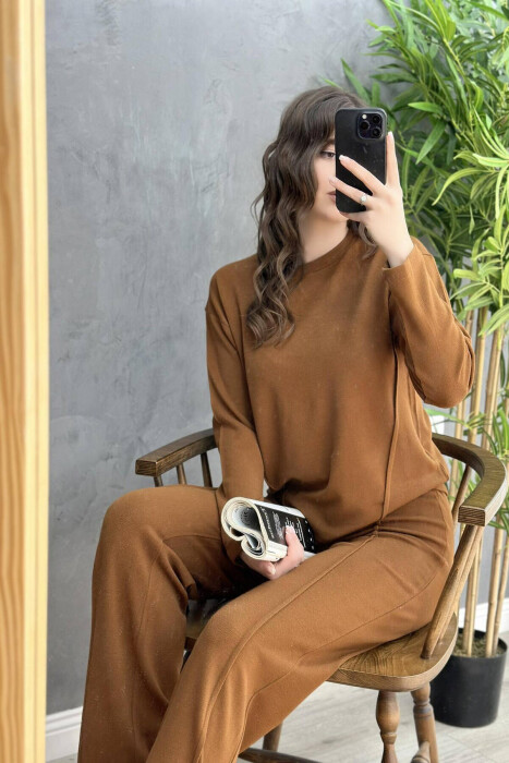 ONE COLOR SIMPLE TWO PIECE WOMAN SET BROWN/KAFE - 3