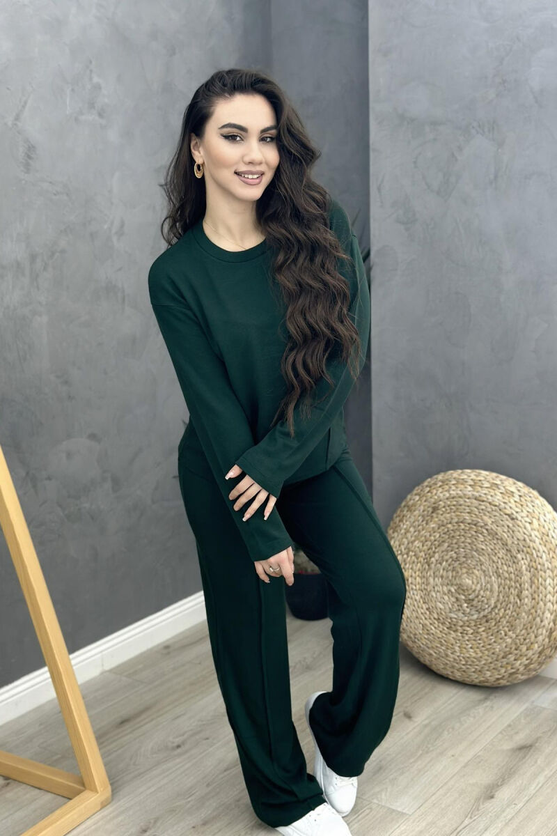 ONE COLOR SIMPLE TWO PIECE WOMAN SET DARK GREEN/JEE - 1