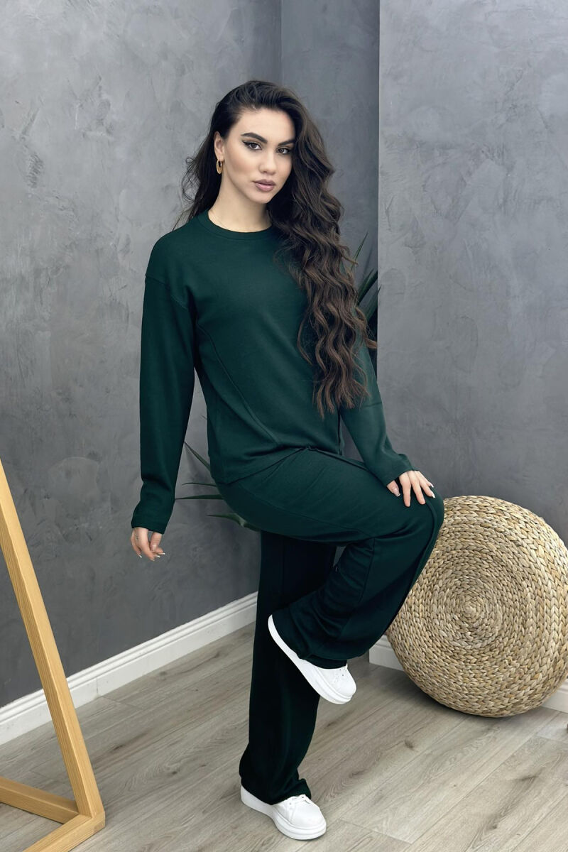 ONE COLOR SIMPLE TWO PIECE WOMAN SET DARK GREEN/JEE - 2