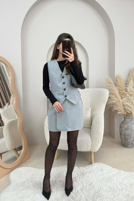 ONE COLOR SIMPLE VEST+SKIRT WOMEN SET LIGHT GREY/GZ - KLAUDIO FASHION