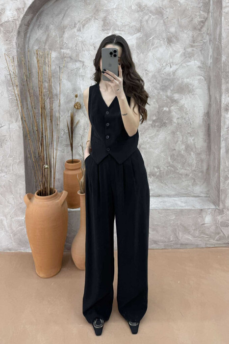 ONE COLOR SIMPLE VEST+TROUSERS WOMEN SET BLACK/ E ZEZE - 1