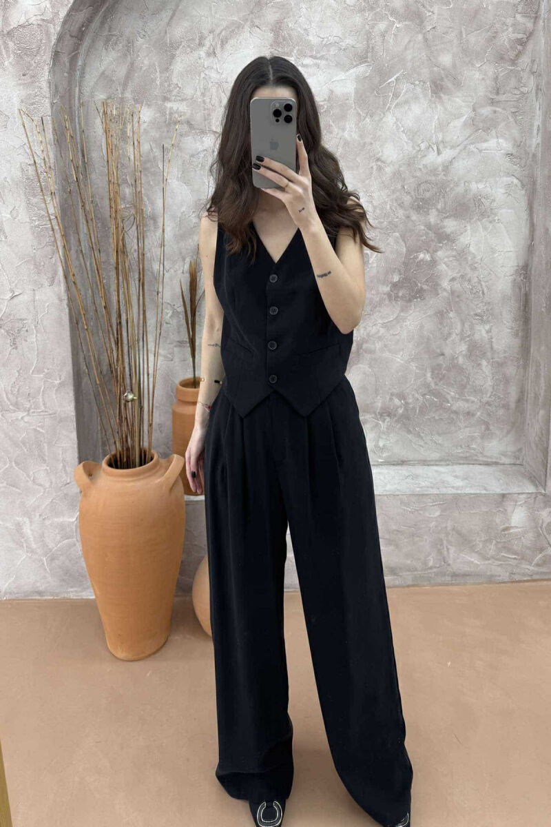 ONE COLOR SIMPLE VEST+TROUSERS WOMEN SET BLACK/ E ZEZE - 2