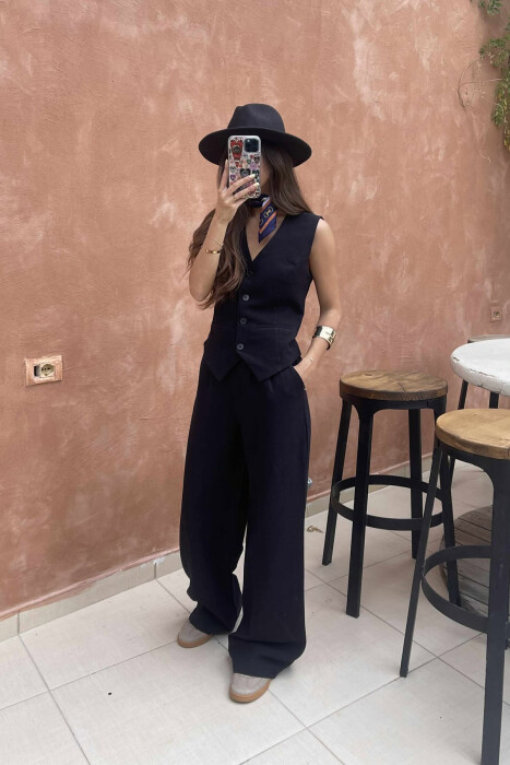 ONE COLOR SIMPLE VEST+TROUSERS WOMEN SET BLACK/ E ZEZE - 2