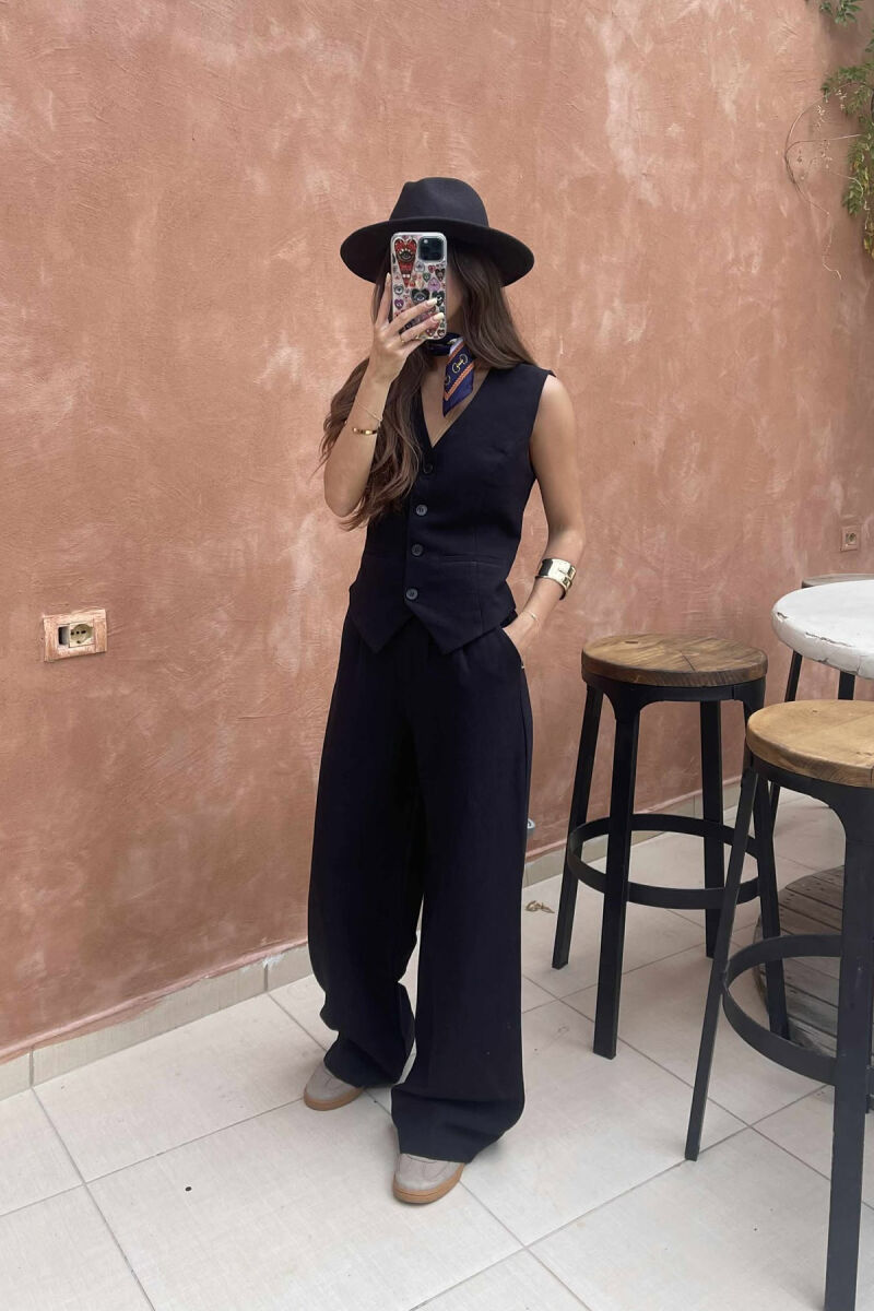 ONE COLOR SIMPLE VEST+TROUSERS WOMEN SET BLACK/ E ZEZE - 2