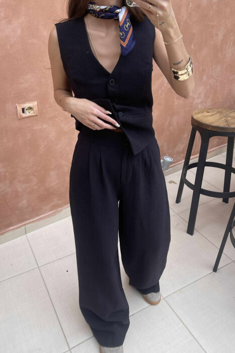 ONE COLOR SIMPLE VEST+TROUSERS WOMEN SET BLACK/ E ZEZE - 3