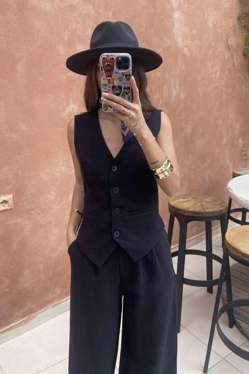 ONE COLOR SIMPLE VEST+TROUSERS WOMEN SET BLACK/ E ZEZE - 4