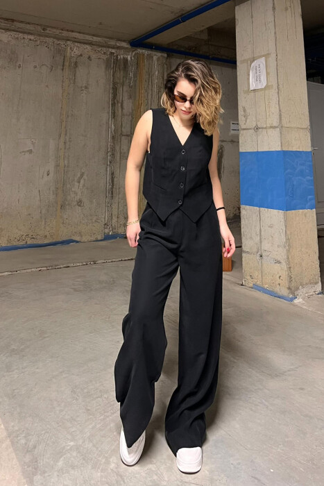 ONE COLOR SIMPLE VEST+TROUSERS WOMEN SET BLACK/ E ZEZE 