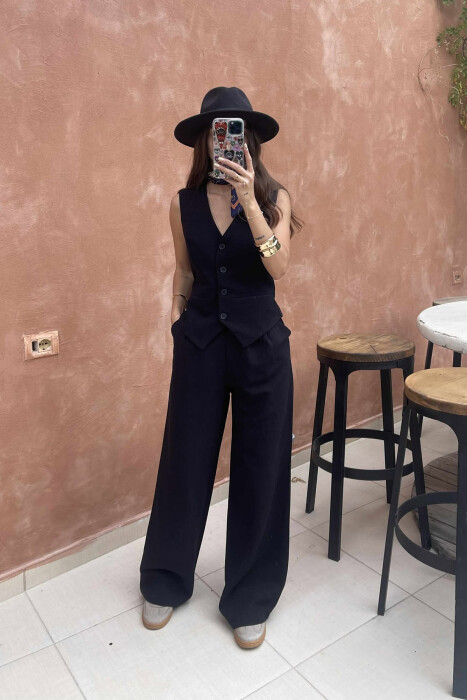 ONE COLOR SIMPLE VEST+TROUSERS WOMEN SET BLACK/ E ZEZE 