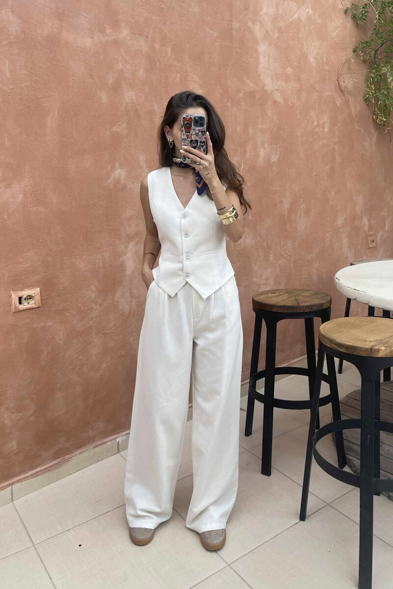 ONE COLOR SIMPLE VEST+TROUSERS WOMEN SET CREAM/KREM - 1