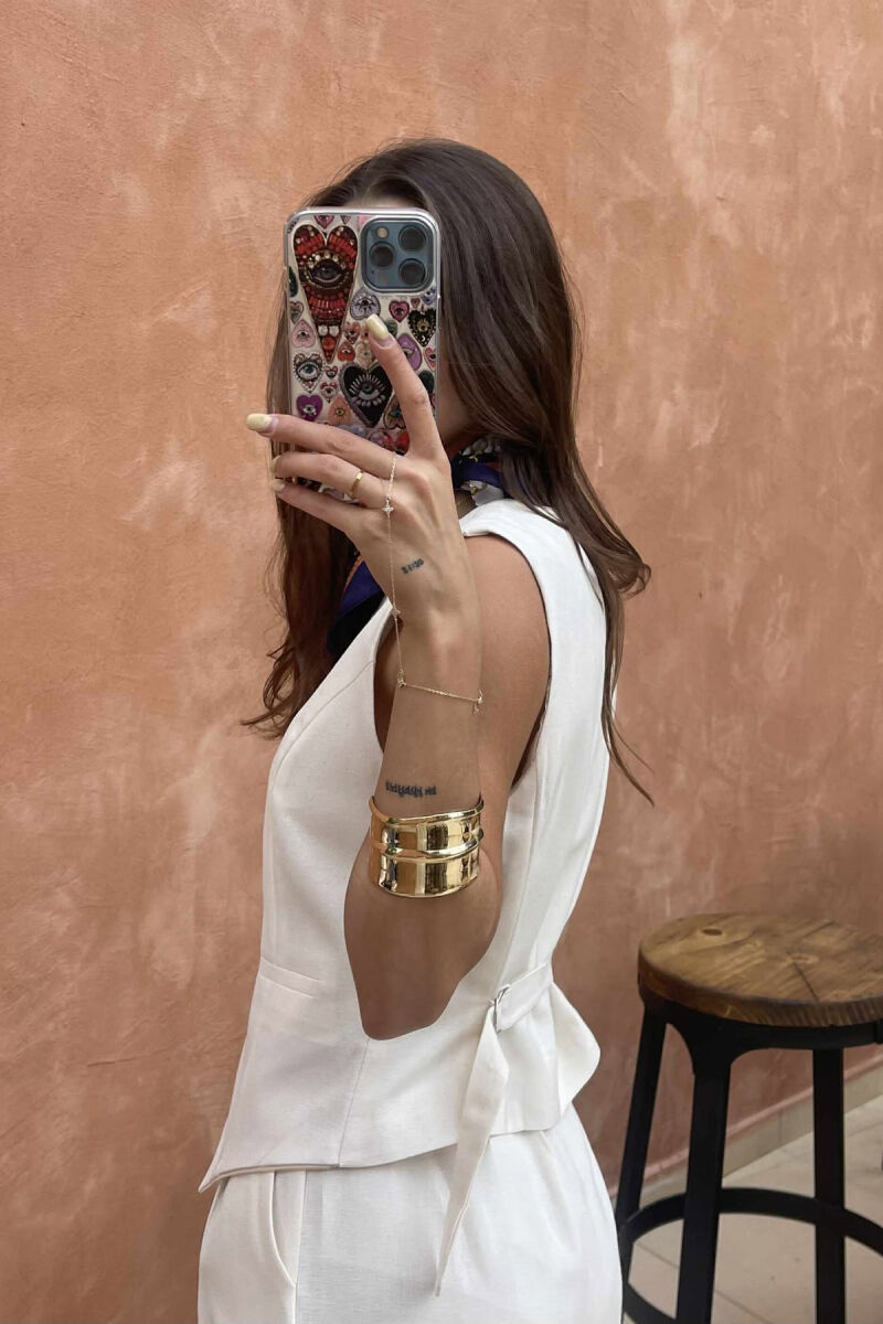 ONE COLOR SIMPLE VEST+TROUSERS WOMEN SET CREAM/KREM - 4