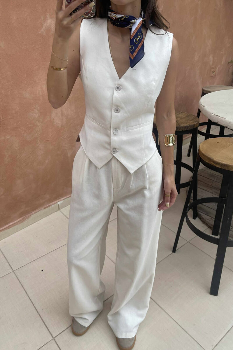 ONE COLOR SIMPLE VEST+TROUSERS WOMEN SET CREAM/KREM - 5