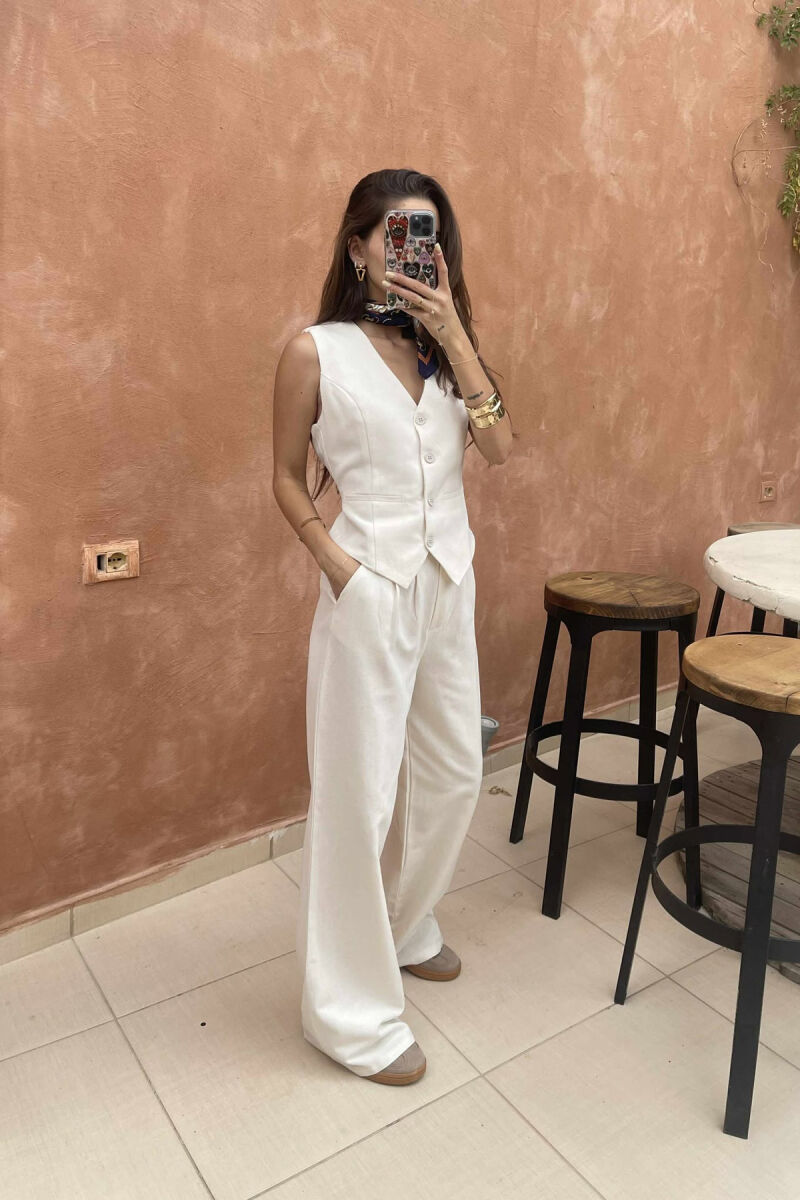 ONE COLOR SIMPLE VEST+TROUSERS WOMEN SET CREAM/KREM - 2