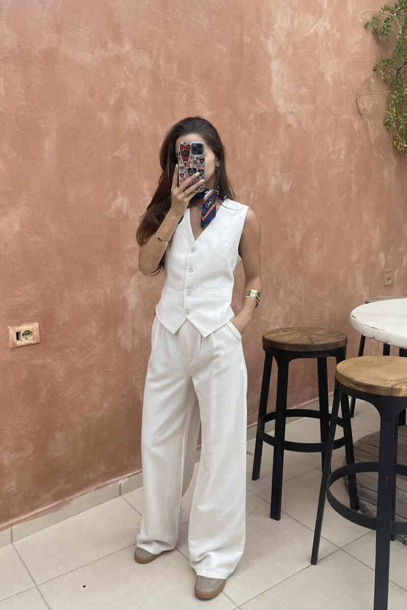 ONE COLOR SIMPLE VEST+TROUSERS WOMEN SET CREAM/KREM - 3