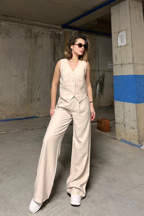 ONE COLOR SIMPLE VEST+TROUSERS WOMEN SET CREAM/KREM 
