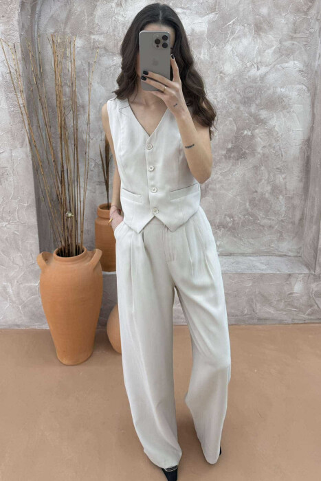 ONE COLOR SIMPLE VEST+TROUSERS WOMEN SET CREAM/KREM - 2