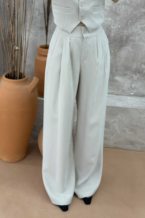 ONE COLOR SIMPLE VEST+TROUSERS WOMEN SET CREAM/KREM - 4