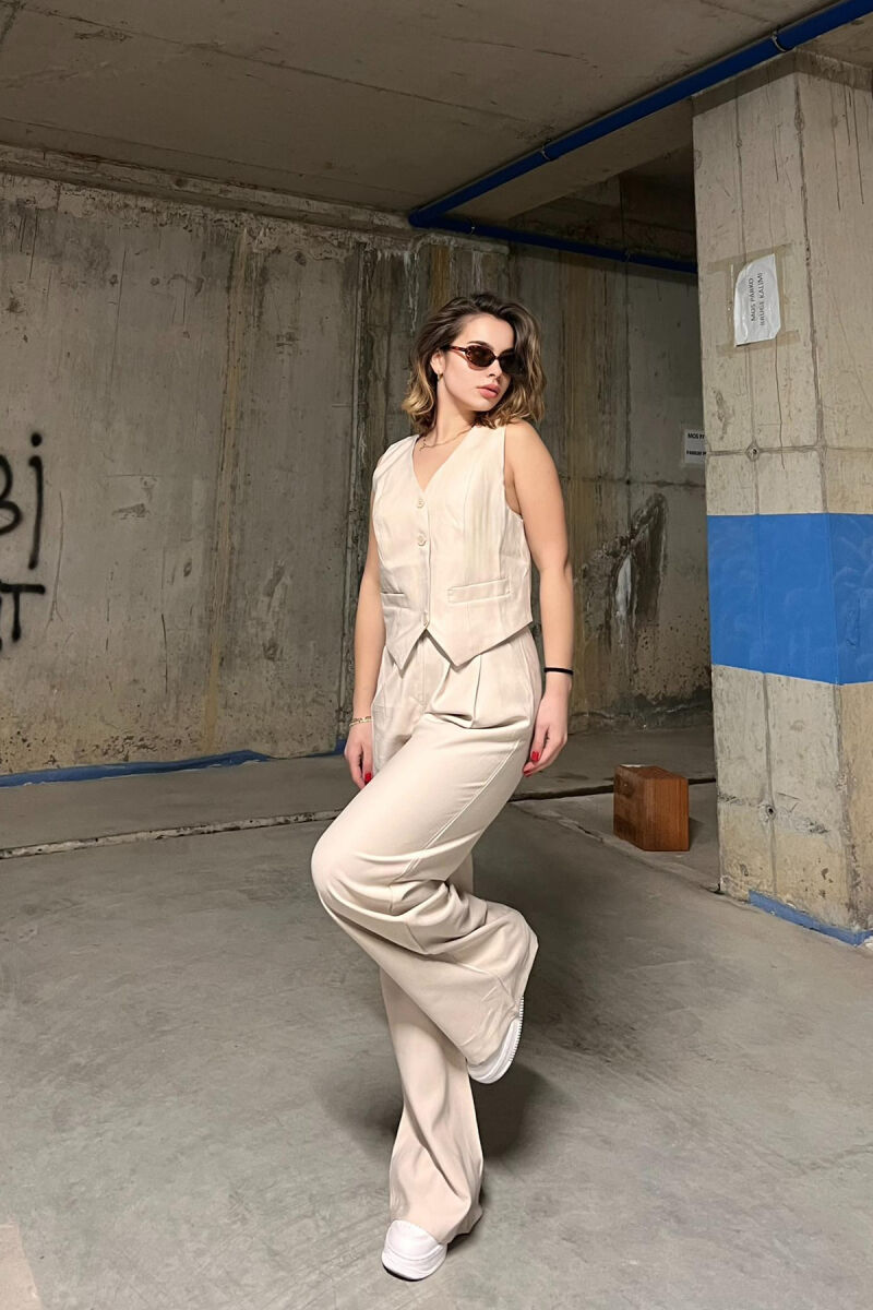 ONE COLOR SIMPLE VEST+TROUSERS WOMEN SET CREAM/KREM - 3
