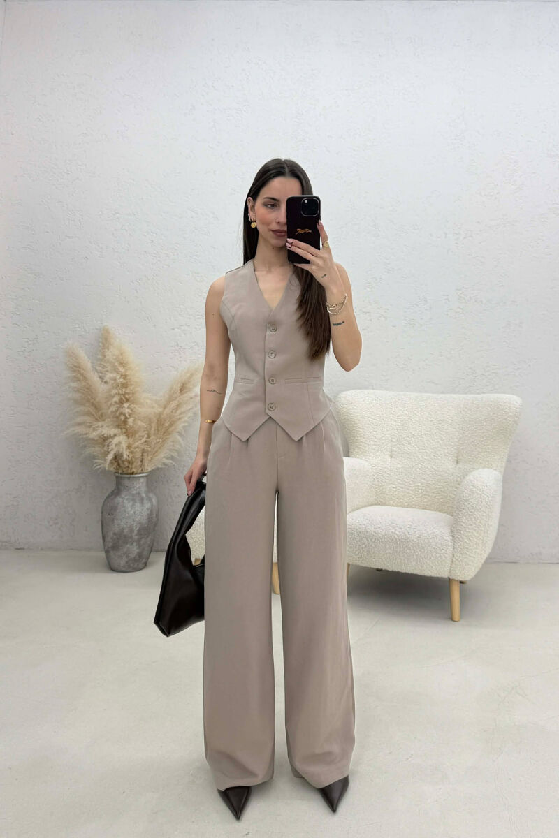 ONE COLOR SIMPLE VEST+TROUSERS WOMEN SET DARK BEIGE/BEZHE ERRET - 1