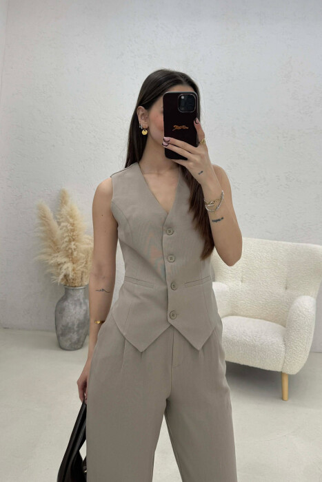 ONE COLOR SIMPLE VEST+TROUSERS WOMEN SET DARK BEIGE/BEZHE ERRET - 3