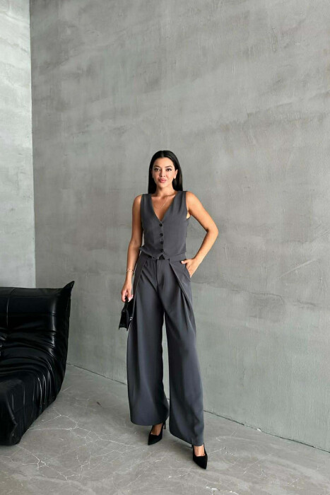 ONE COLOR SIMPLE VEST+TROUSERS WOMEN SET GREY/GRI 